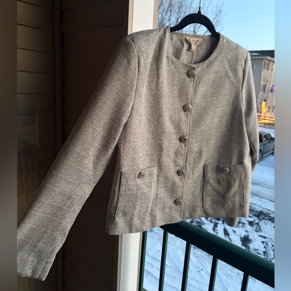 🆕 To My Lovers Gray Tweed Cropped Jacket Blazer Gold Crest Buttons Lined Size M - Picture 5 of 17